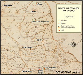 Mapa histórico da comarca de Sabará.